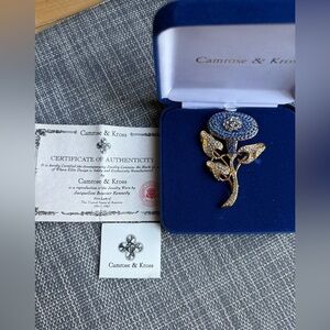 Camrose & Kross JBK Blue & Clear Crystal Flower Brooch – New with Box & COA